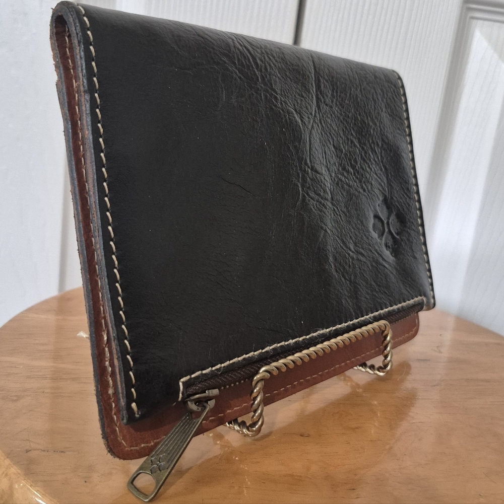 Patricia Nash Leather Folded Clutch Wallet Black And Brown - Picture 3 of 12